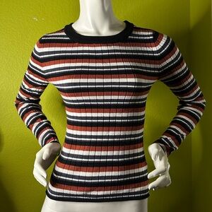 No Boundaries Black/White/Rust Stripped Longsleeve Sweater